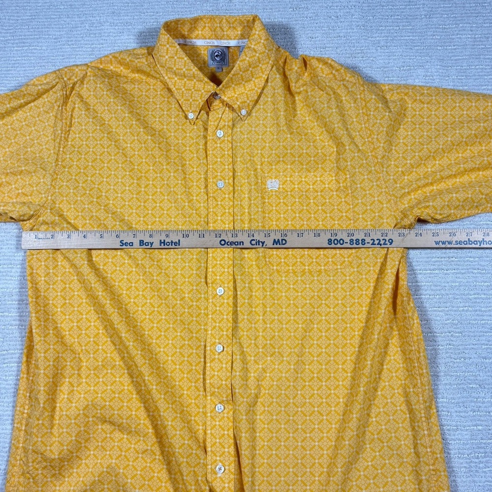 Cinch Button Up Shirt Mens Large Yellow Geometric Western Cowboy Classic Rodeo - Picture 9 of 11
